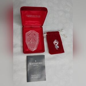 Vintage WATERFORD Crystal Etched 1987 Christmas Ornament Velvet Bag Case